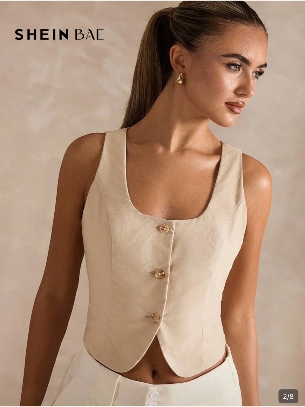 SHEIN Beige Button-Front Square Neck Backless Tank Vest